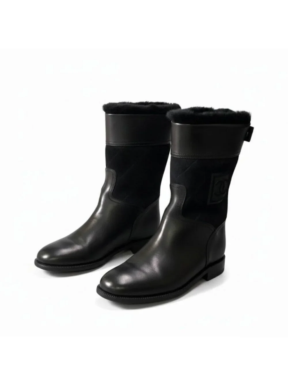 Chanel Sports Back Zip Middle Boots CC Logo Leather